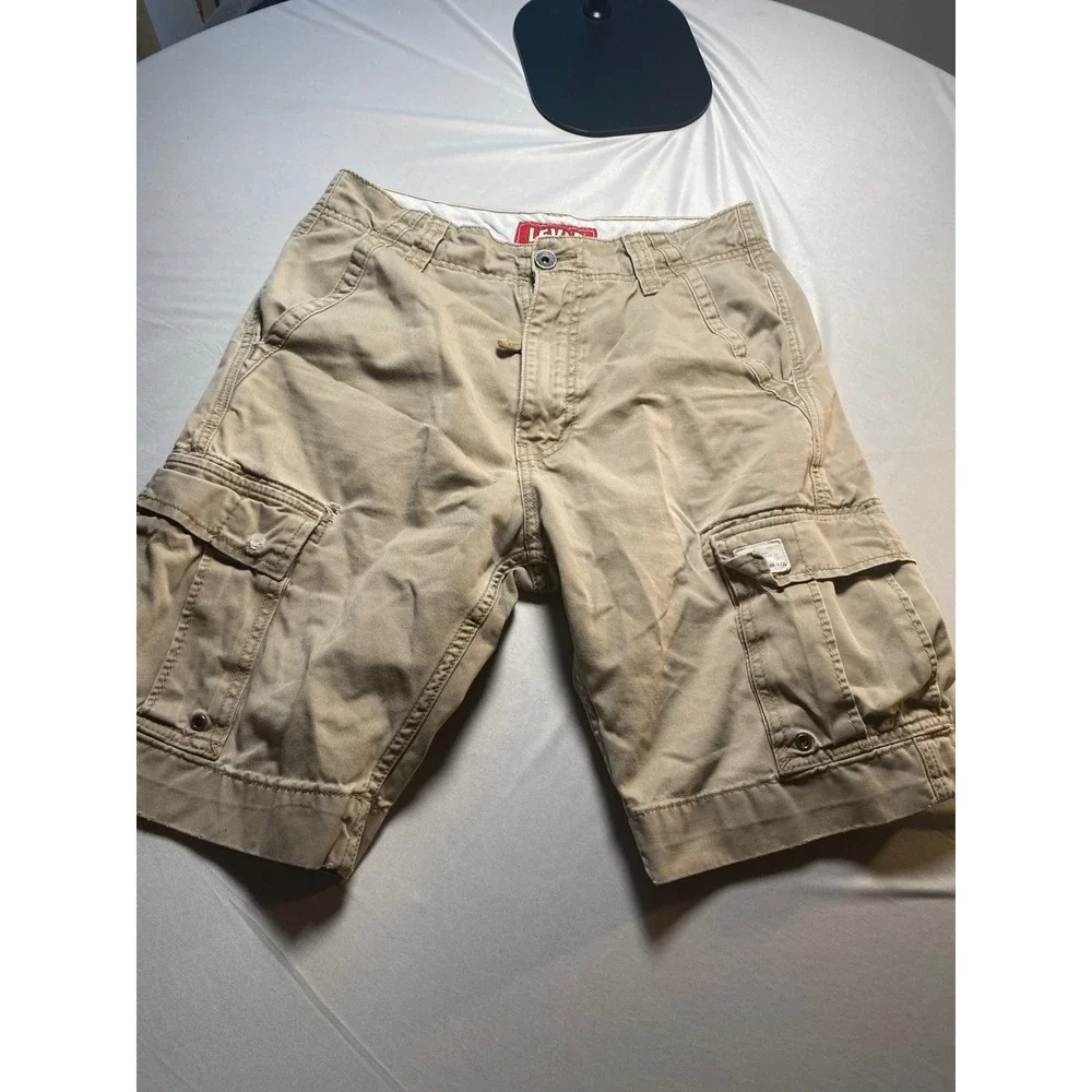 Levis Mens Cargo Shorts Tan Khaki Cotton Twill Multi Pocket W30 039307943444